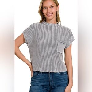 Zenana Washed Gray Ribbed Knit Top